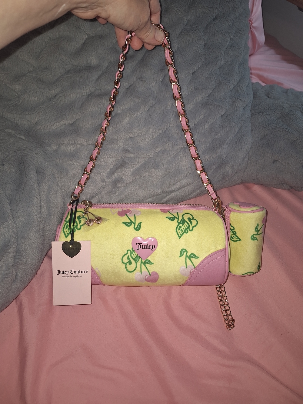 EXCLUSIVE Juicy Couture Pink & Yellow Cherry Logo Barrel Bag